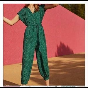 Maeve Anthropologie Geoscope Green Blue Jumpsuit- Medium